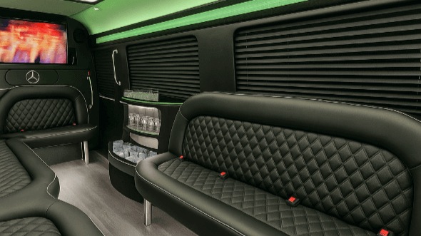 Interior of Charter Bus Company Redmond's 14 Passenger Sprinter Limousine in Redmond