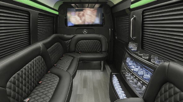 Interior of Charter Bus Company Seattle's 14 Passenger Sprinter Limousine in Seattle