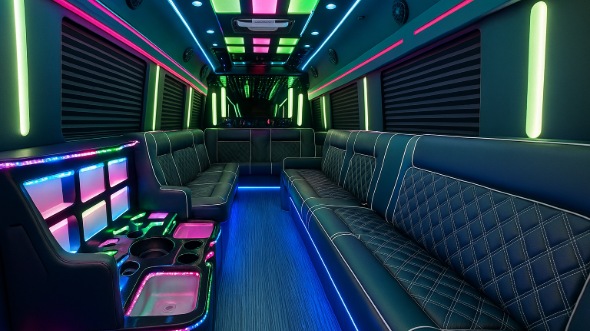 Interior of Bellevue Party Bus Company's 50 Passenger Party Bus in Bellevue